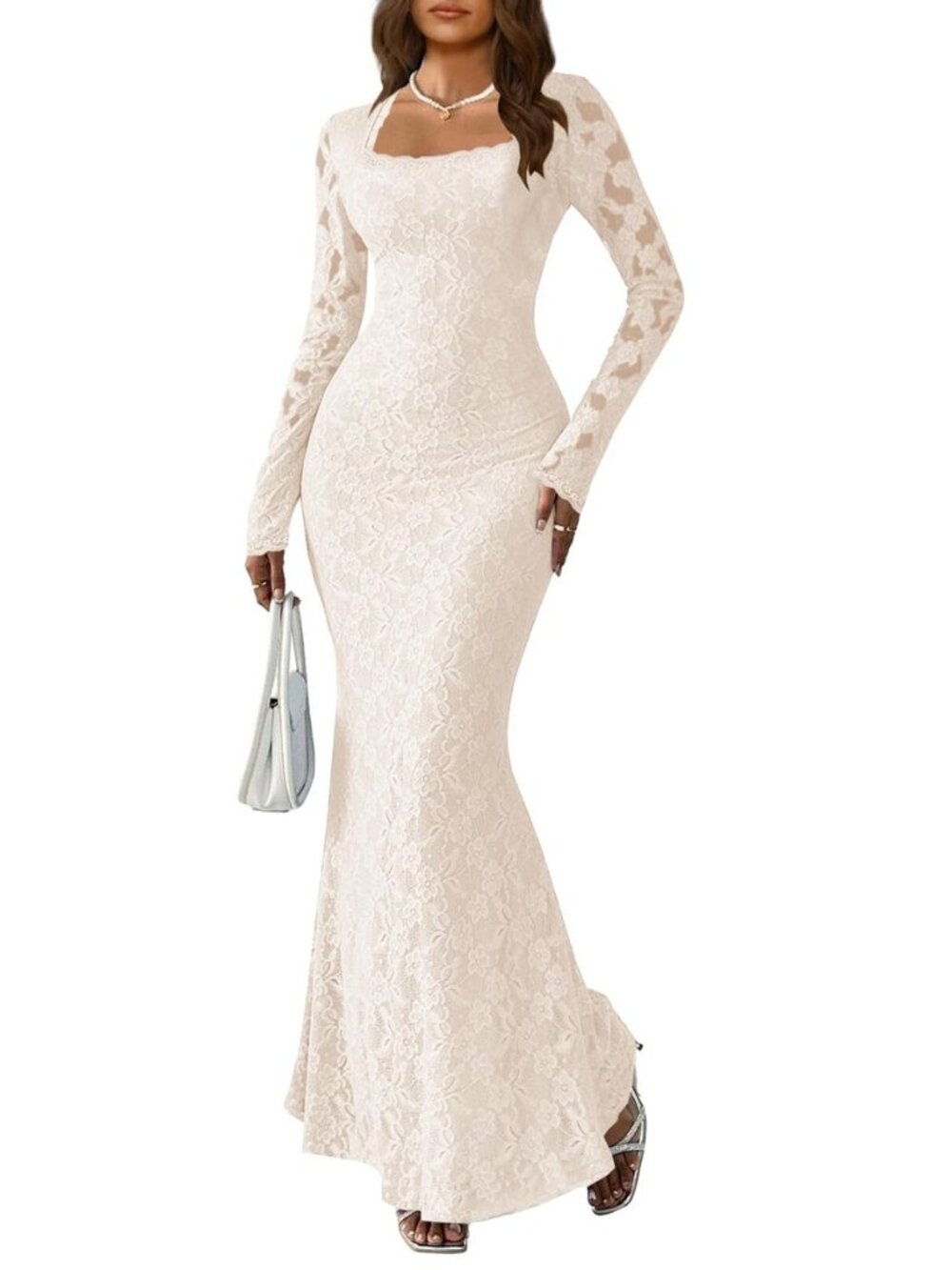 Fall Formal Wedding Guest Dress Long Sleeve Bodycon Evening Gown